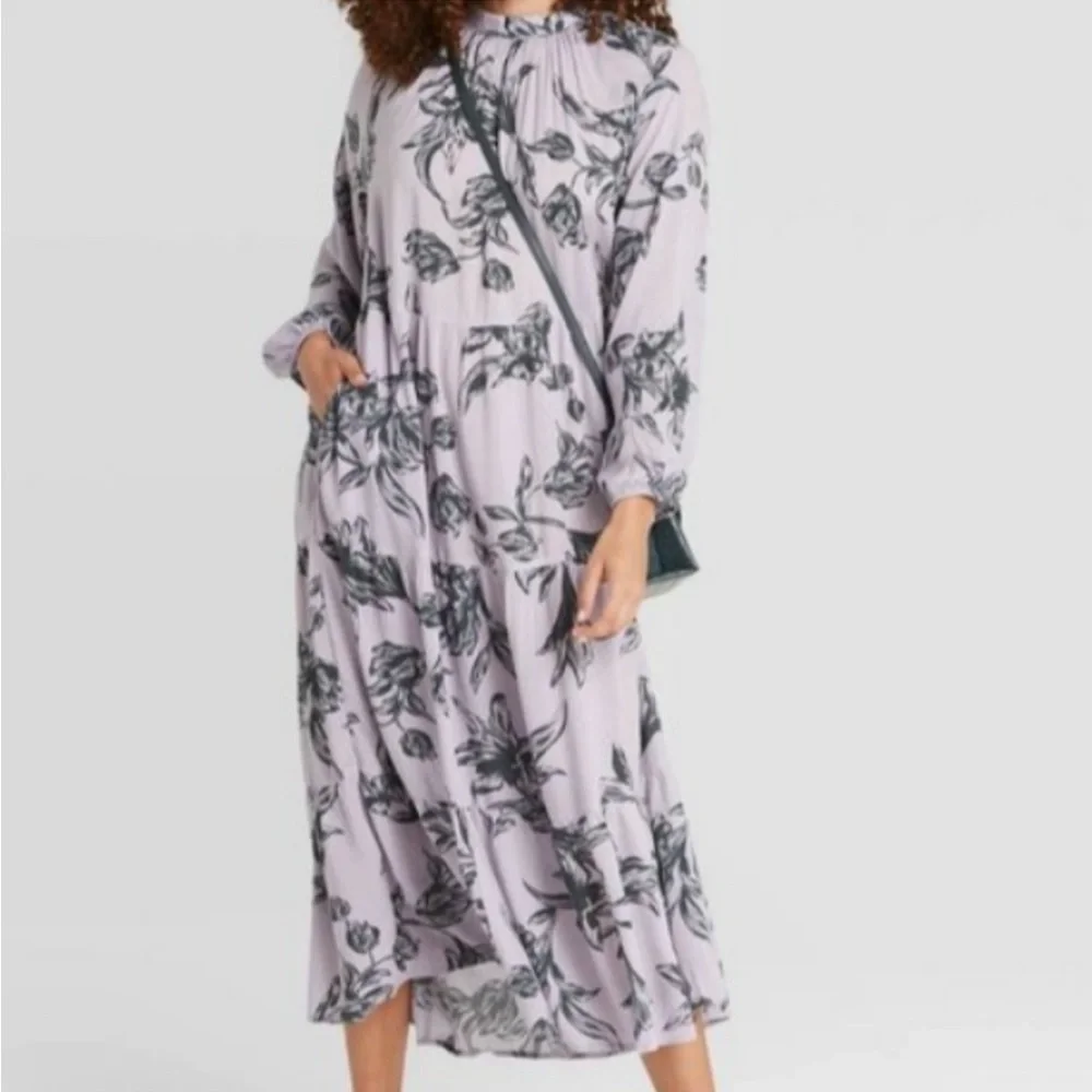 A New Day Floral Balloon Sleeve Tiered Midi Dress - Picture 1 of 12